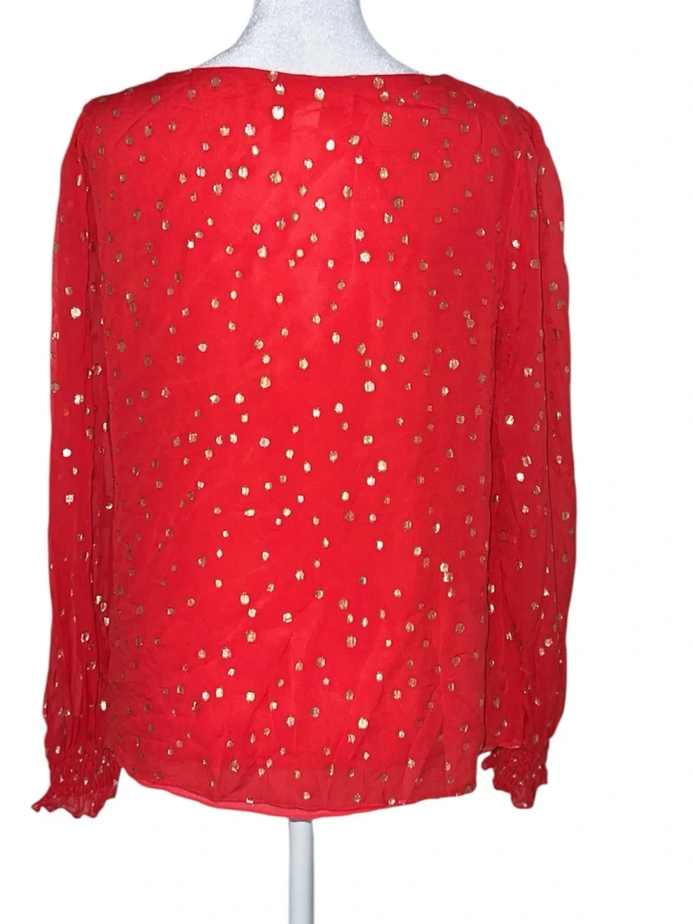 Lilly Pulitzer silk Idina ruby Red Polka Dot Puff Sleeve Blouse size Small